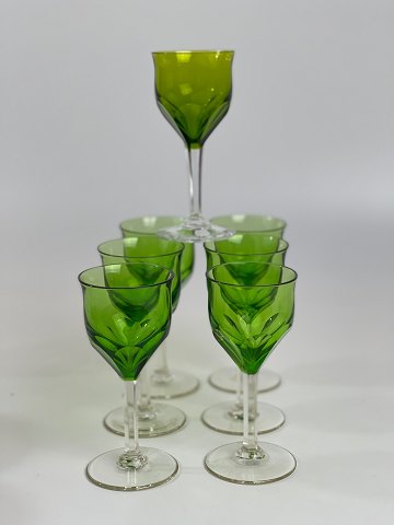 Grønne hvidvinsglas / krystalglas, Oreste, lavet på Holmegaard under licens fra belgiske Val Saint Lambert