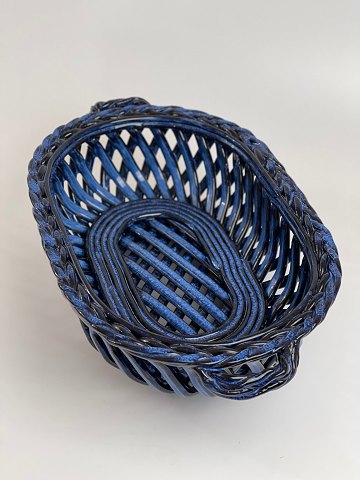 Smuk, stor, blå keramik skål / lerskål i flettet mønster