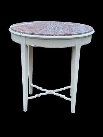Smukt, gammelt hvidt bord med rød og hvid nistret marmorplade Lampebord / sidebord.