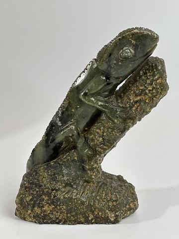 Kamæleon-figur, Afrikansk Shona skulptur, Zimbabwe. Signeret C. Tandi.