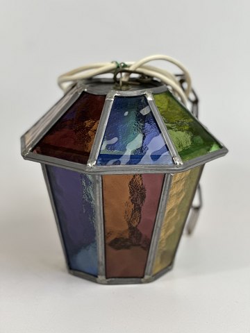Lampe med blyindfattede glas i forskellige farver, vintage cirka 1960